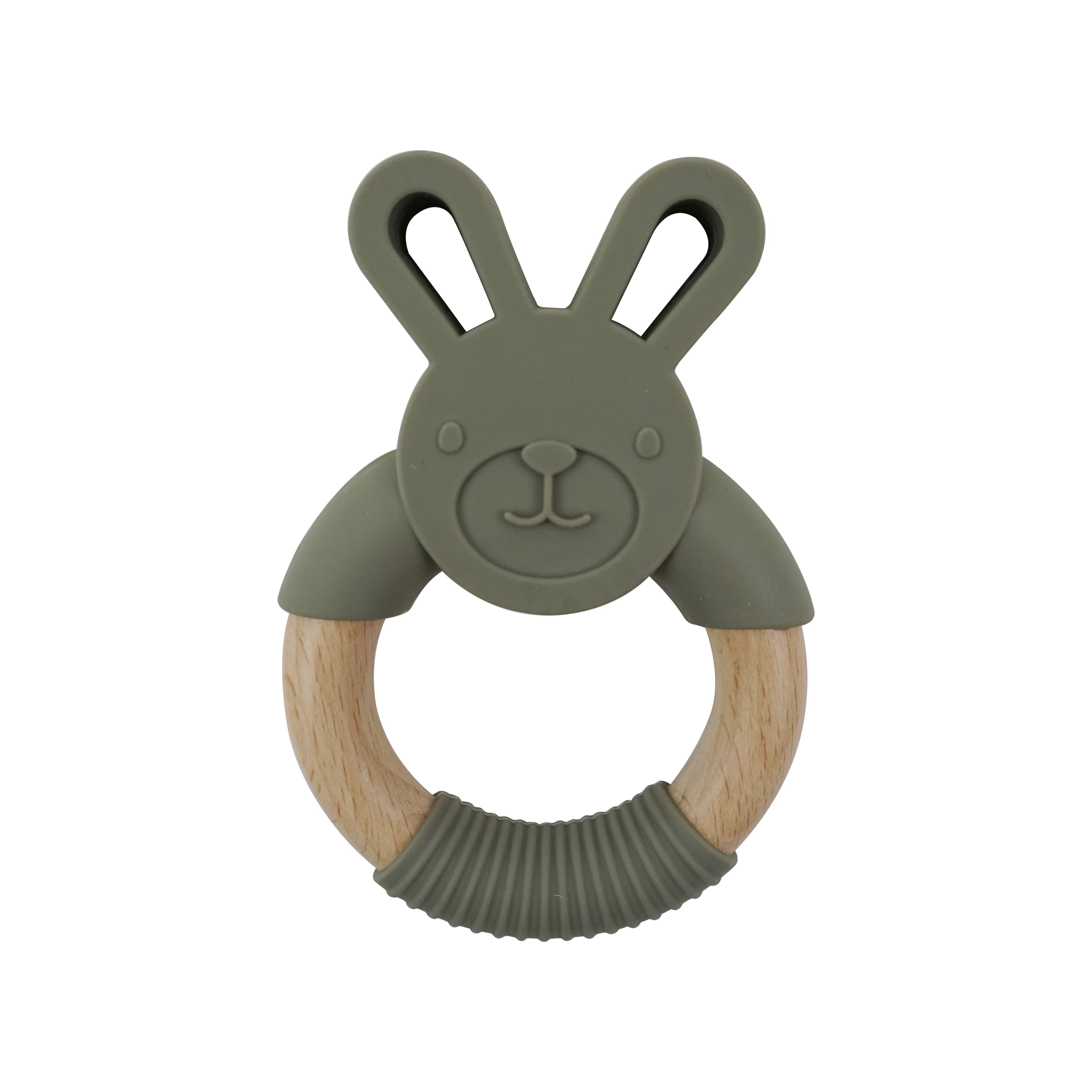Olive Bunny Bunny Teether: Silicone and Wood Teether