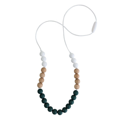 Blue Pine, Wood and White Silicone Teething Necklace