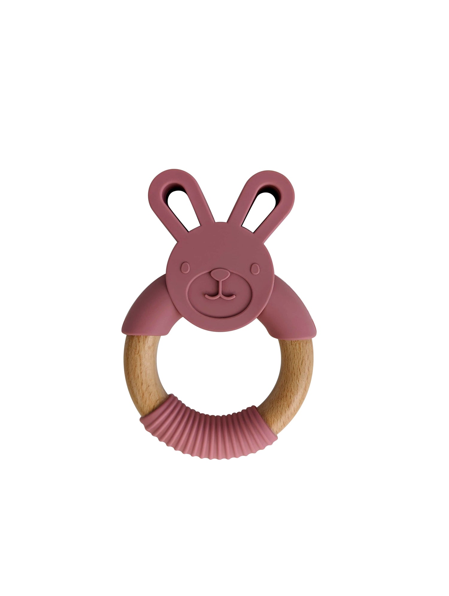 Bunny Rose Bunny Teether: Silicone and Wood Teether 