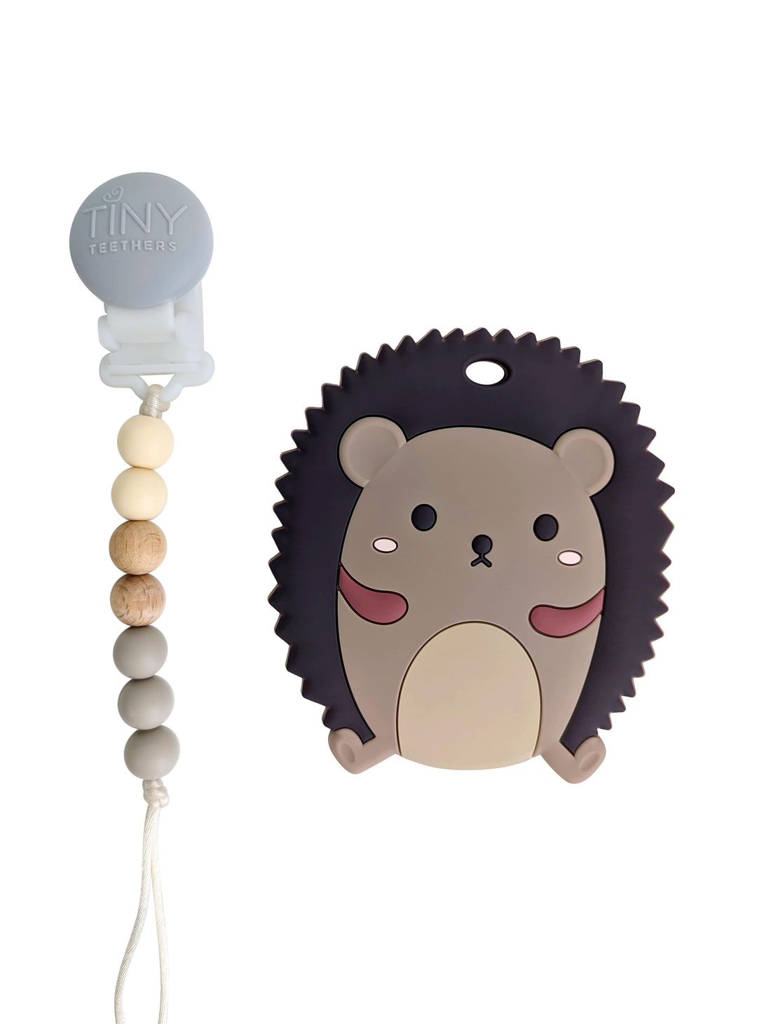 Hedgehog teether on a beaded silicone pacifier clip
