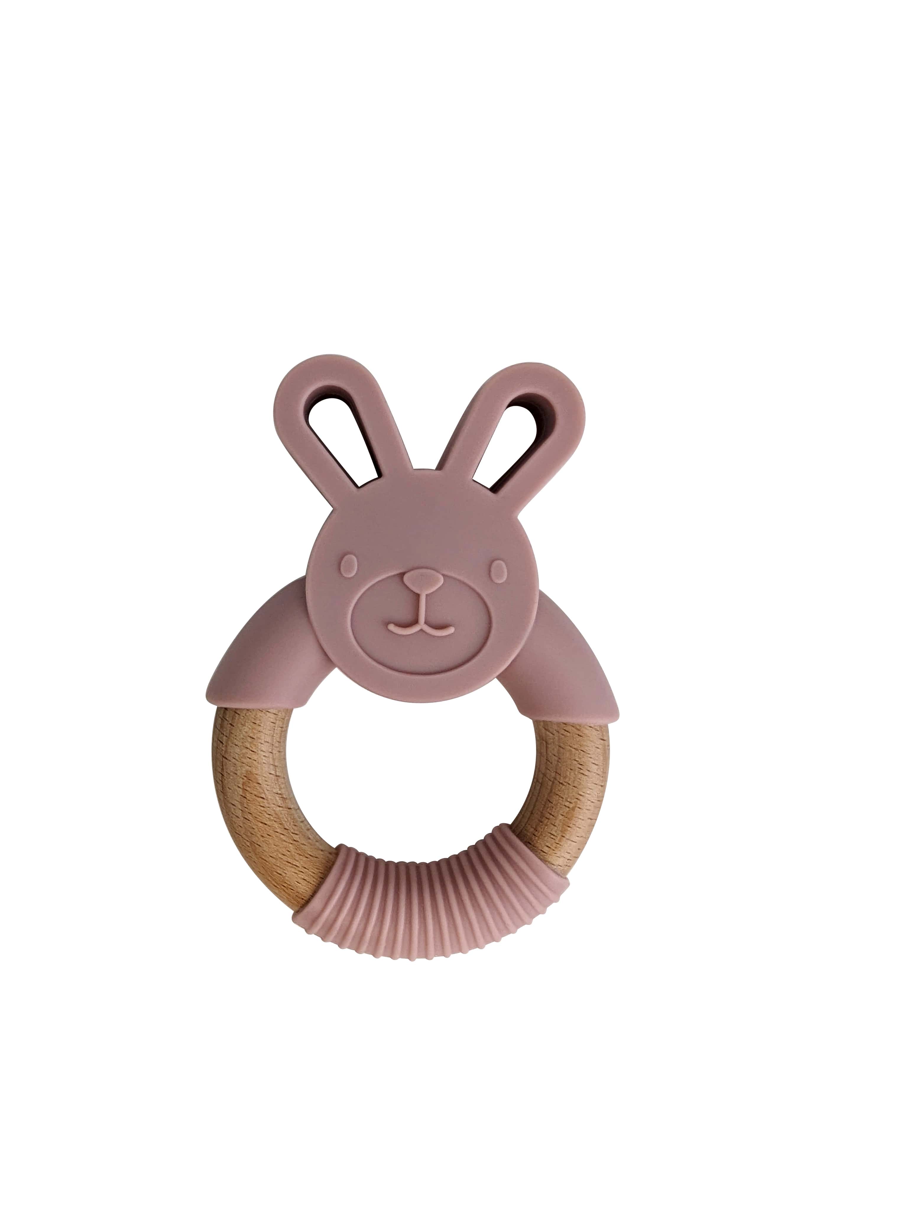Blush Bunny Bunny Teether: Silicone and Wood Teether