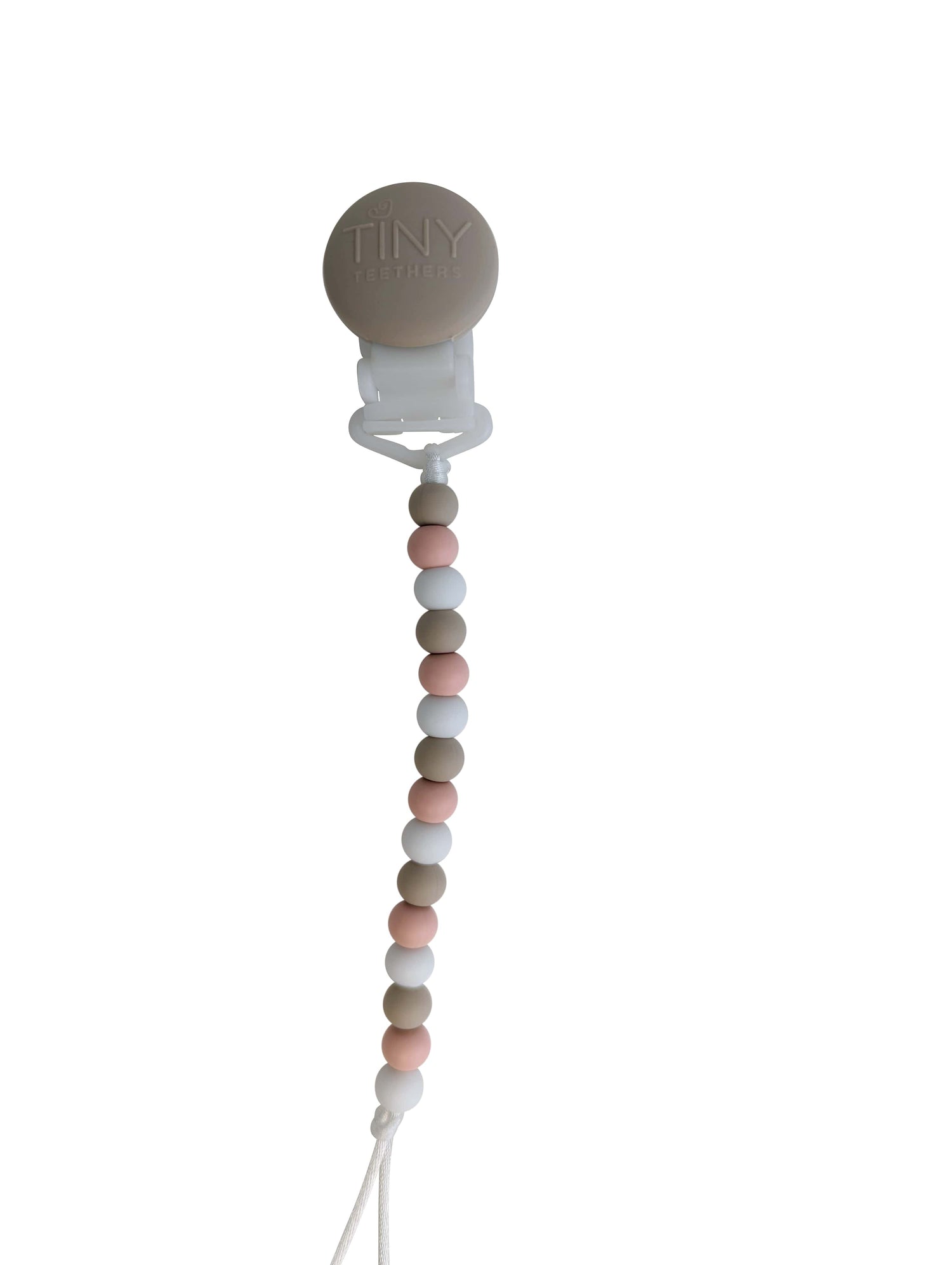 Oat White Pink Signature Pacifier Clip Silicone