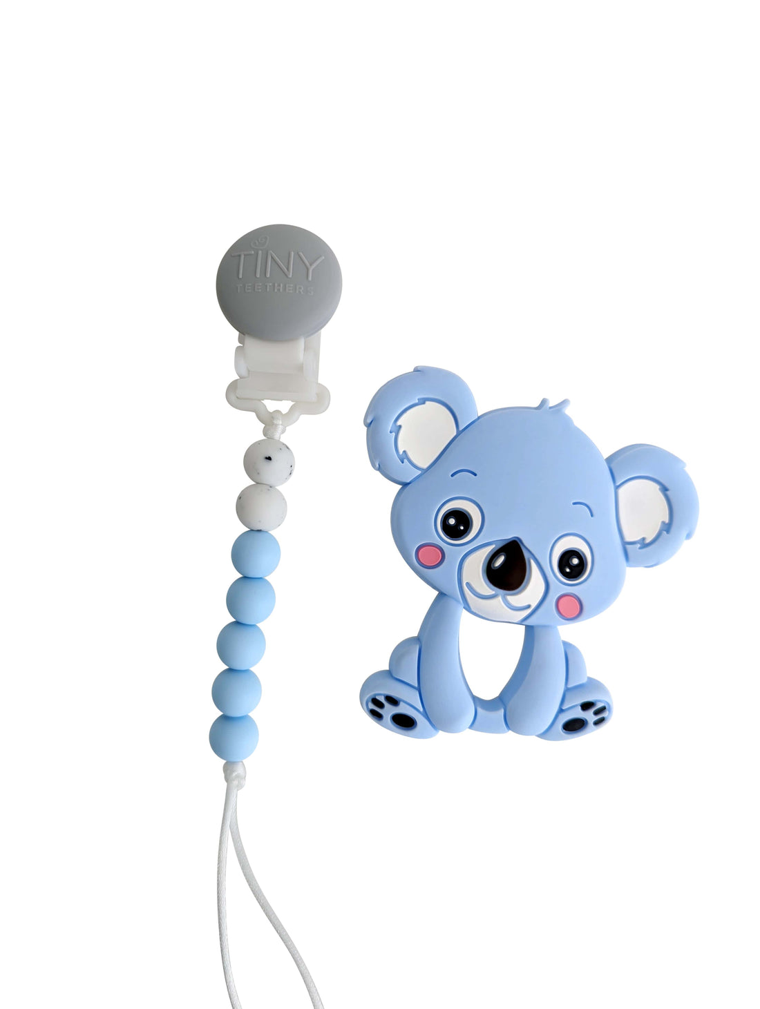 Blue koala teether and pacifier clip