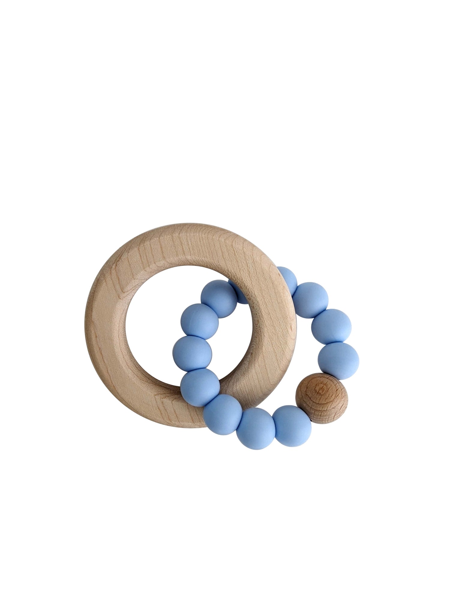 Pale Blue Silicone and Maple Wood Teething Ring