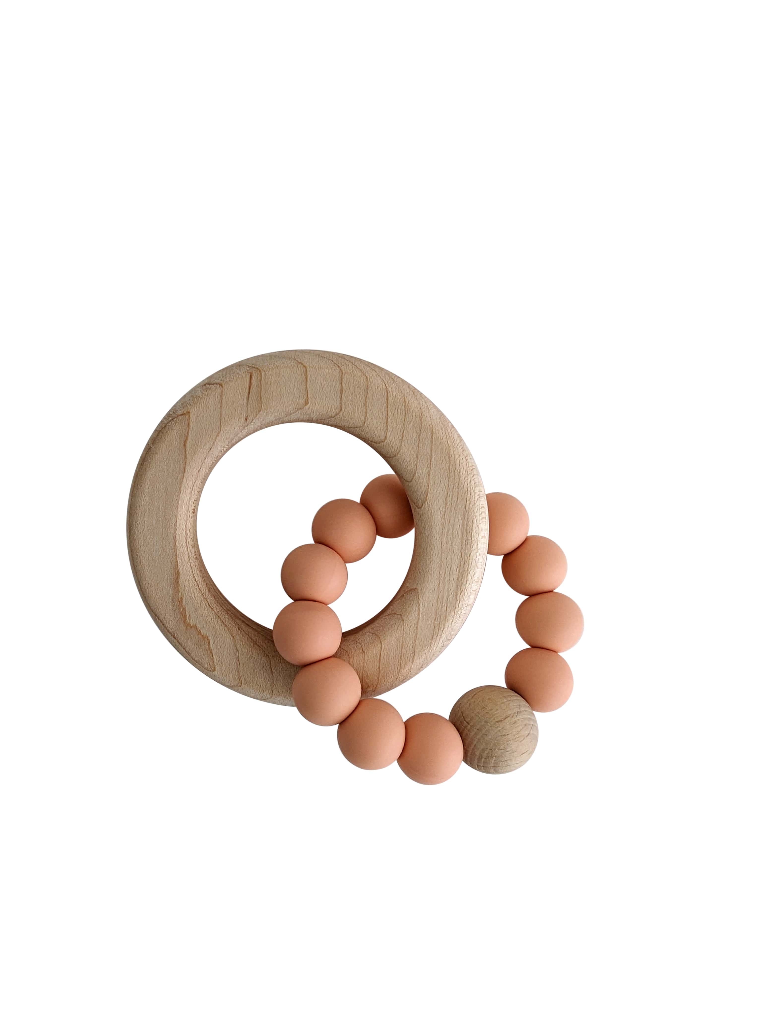 Peach Silicone and Maple Wood Teething Ring