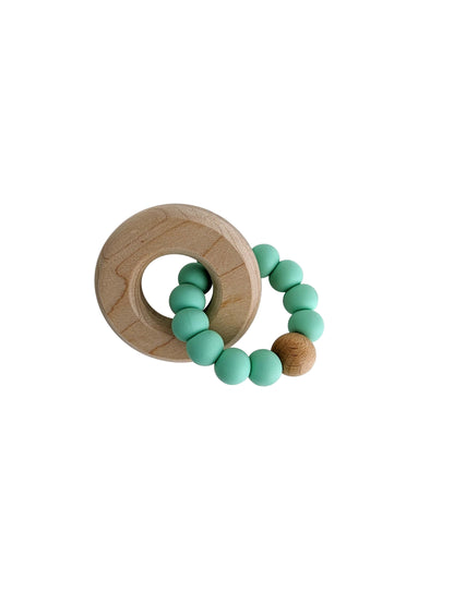 Small mint Silicone and Maple Wood Teething Ring