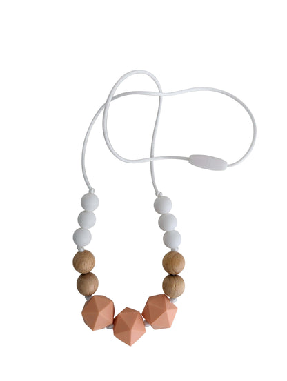 Peach  silicone and wood teething necklace