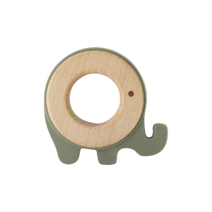 Sage elephant silicone and wood teether
