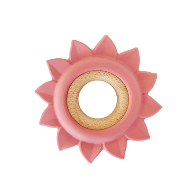 pink flower teether silicone and wood