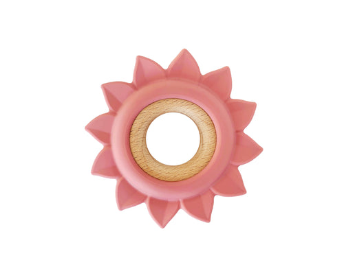 pink flower teether silicone and wood