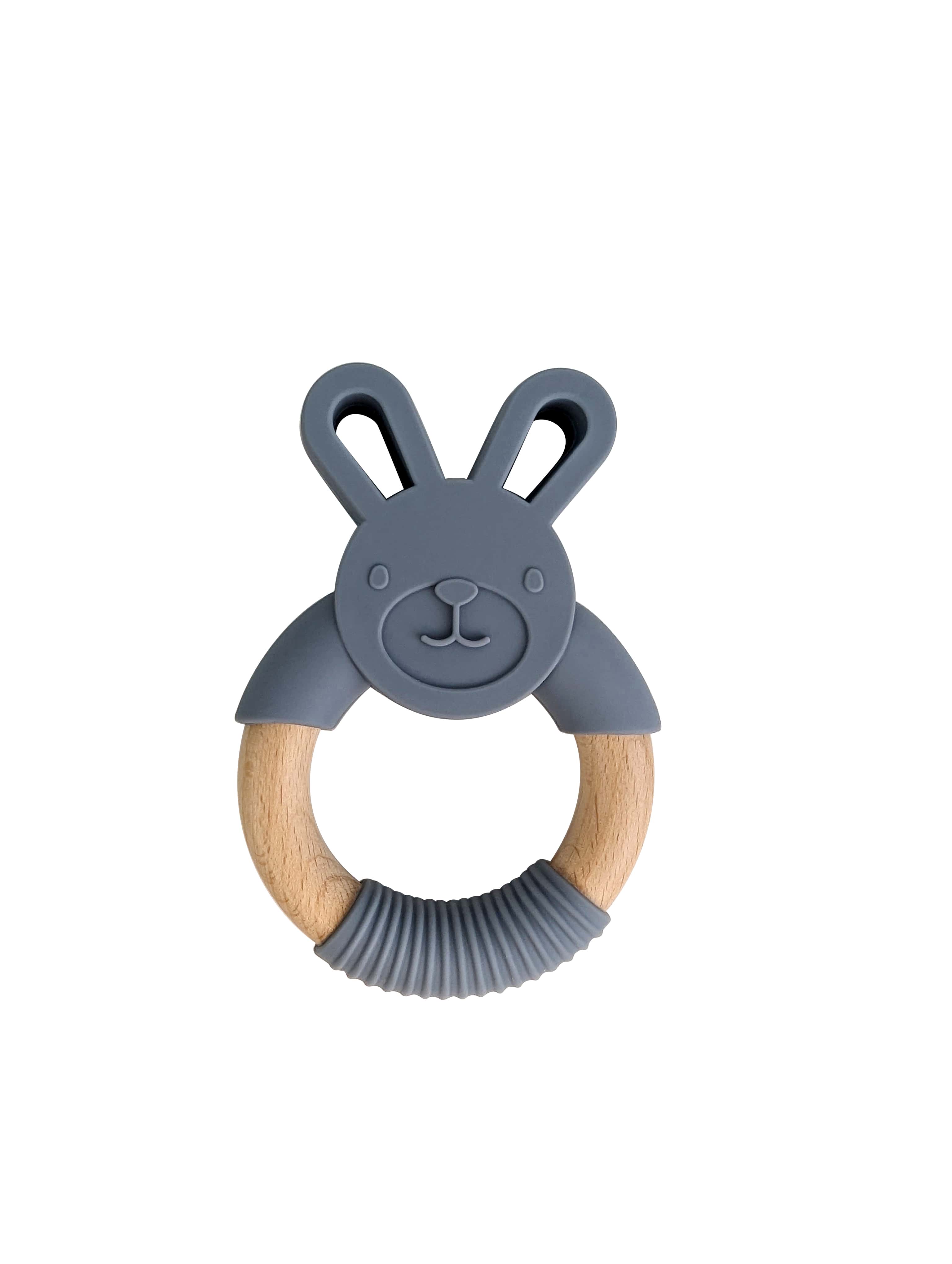 Blue Bunny Teether: Silicone and Wood Teether 