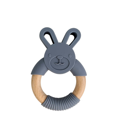 Blue Bunny Teether: Silicone and Wood Teether 