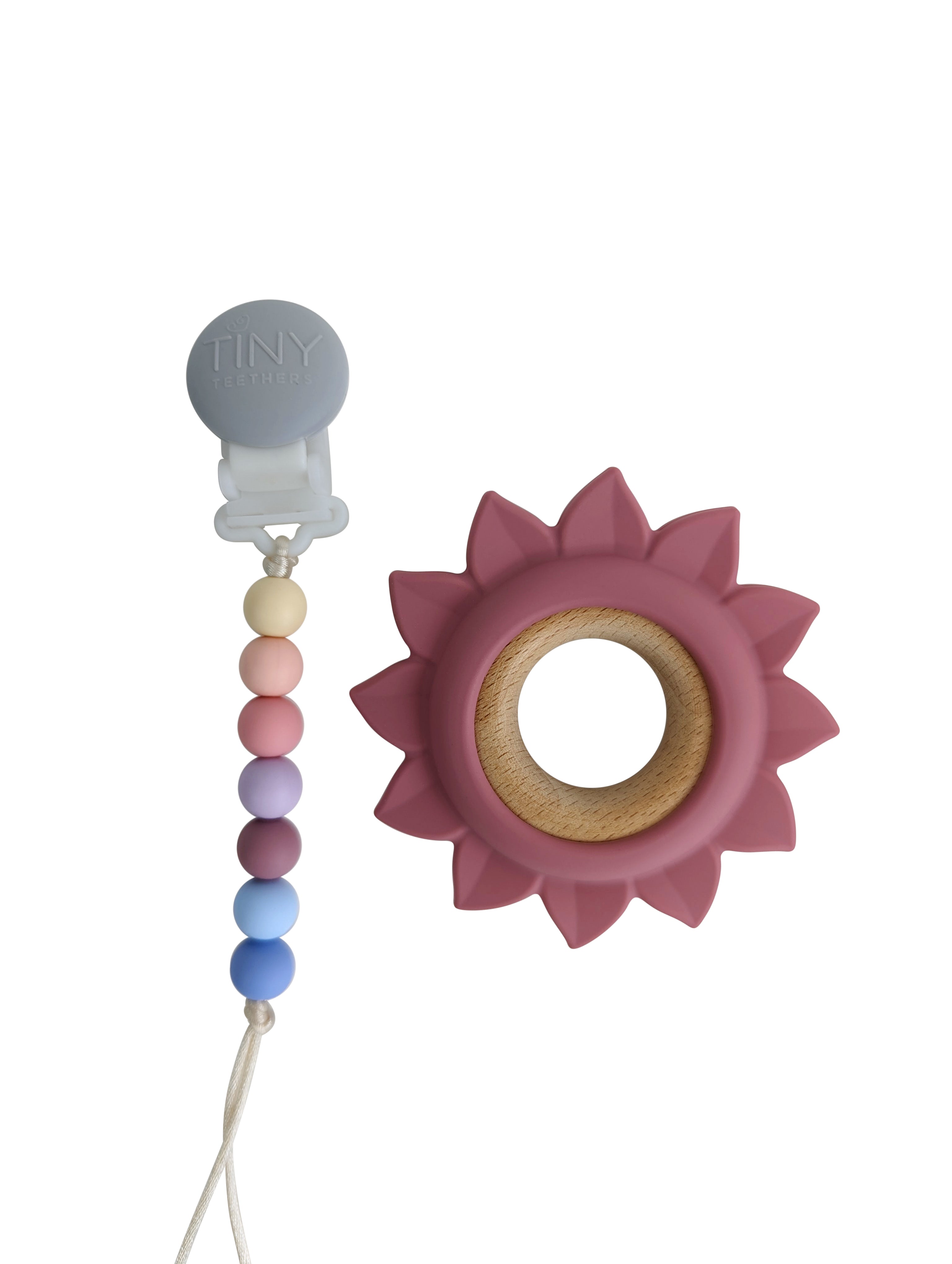 Flower Teether on a Pacifier Clip