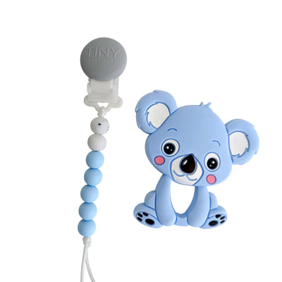 Blue koala teether and pacifier clip