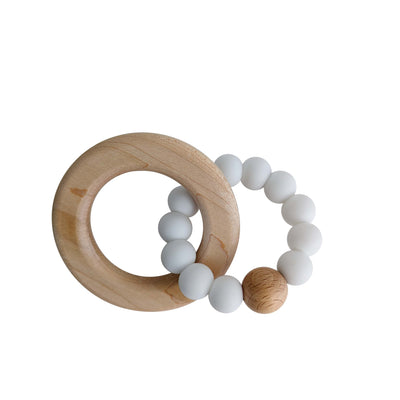 White Silicone and Maple Wood Teething Ring