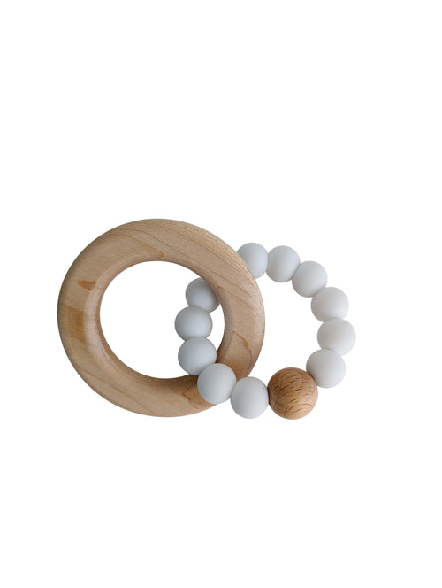 White Silicone and Maple Wood Teething Ring