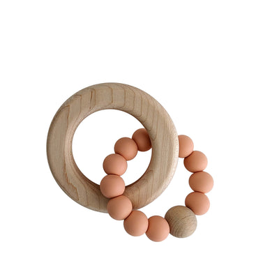 Peach Silicone and Maple Wood Teething Ring