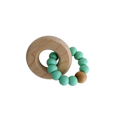 Small mint Silicone and Maple Wood Teething Ring