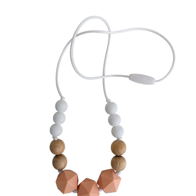 Peach  silicone and wood teething necklace