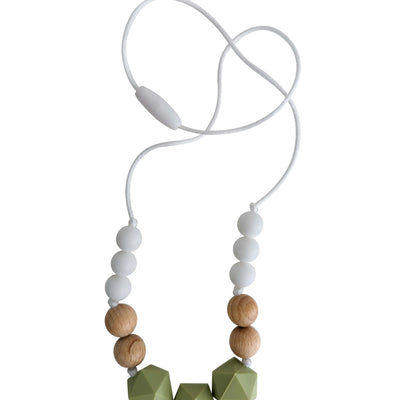 Olive  silicone and wood teething necklace