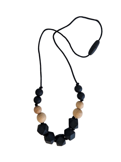 Black and wood teething necklace
