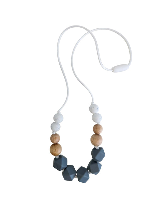 Grey, wood and speckled teething necklace