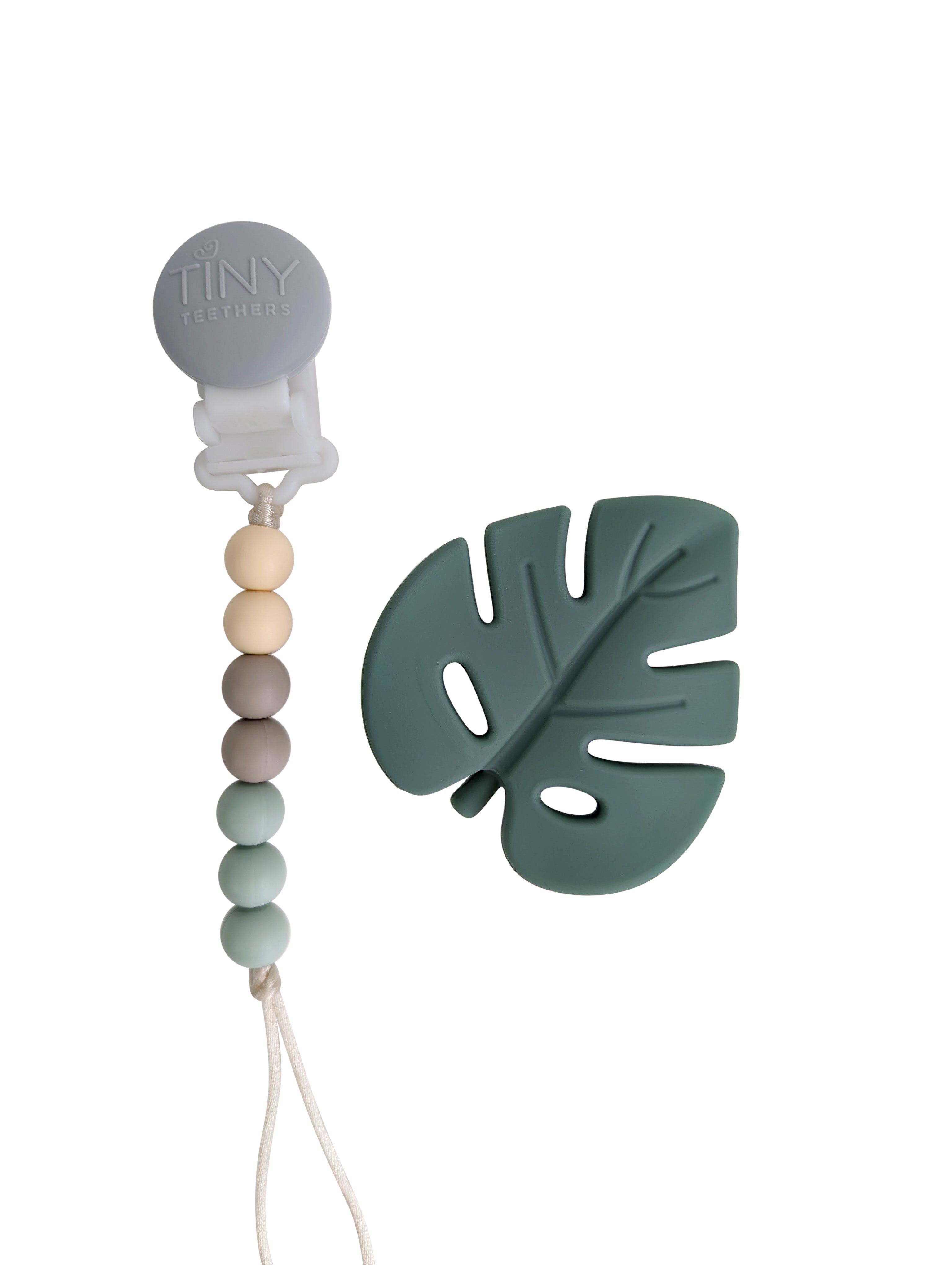 Sage Leaf Teether on a Pacifier Clip