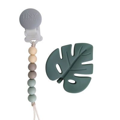 Sage Leaf Teether on a Pacifier Clip
