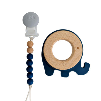Teal Elephant Teether: Silicone and Wood Teether