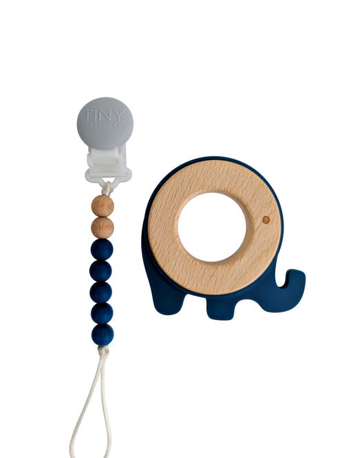 Teal Elephant Teether: Silicone and Wood Teether