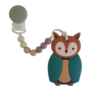 owl teether on a pacifier clip