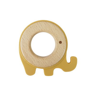 mustard elephant teether silicone and wood