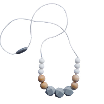 silicone and wood teething necklace for mom to wear