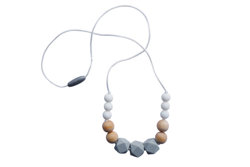 Light Grey silicone and wood teething necklace