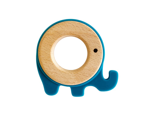 blue elephant teether silicone and wood
