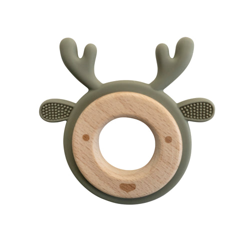 Sage reindeer silicone and wood teether